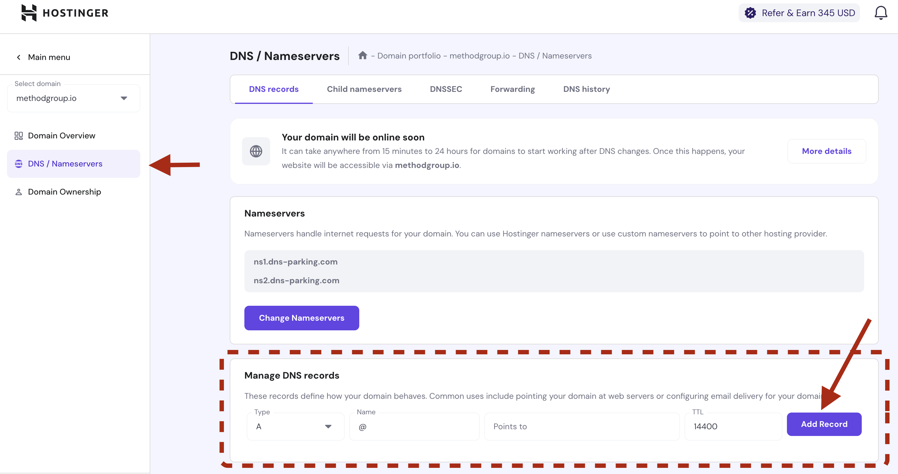 Hostinger DNS Records